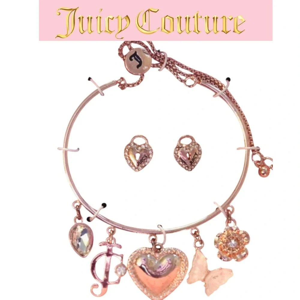 Juicy Couture Gold Charm Bracelet and Heart‎ Locket EarringSet